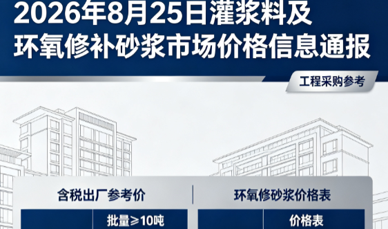 湾里2026年8月25日灌浆料及环氧修补砂浆市场价格信息通报